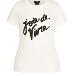 City Chic Joie De Vivre Sparkle Ivory Tee